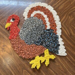 Vintage Melted Popcorn Plastic Decoration Thanksgiving Turkey Tom